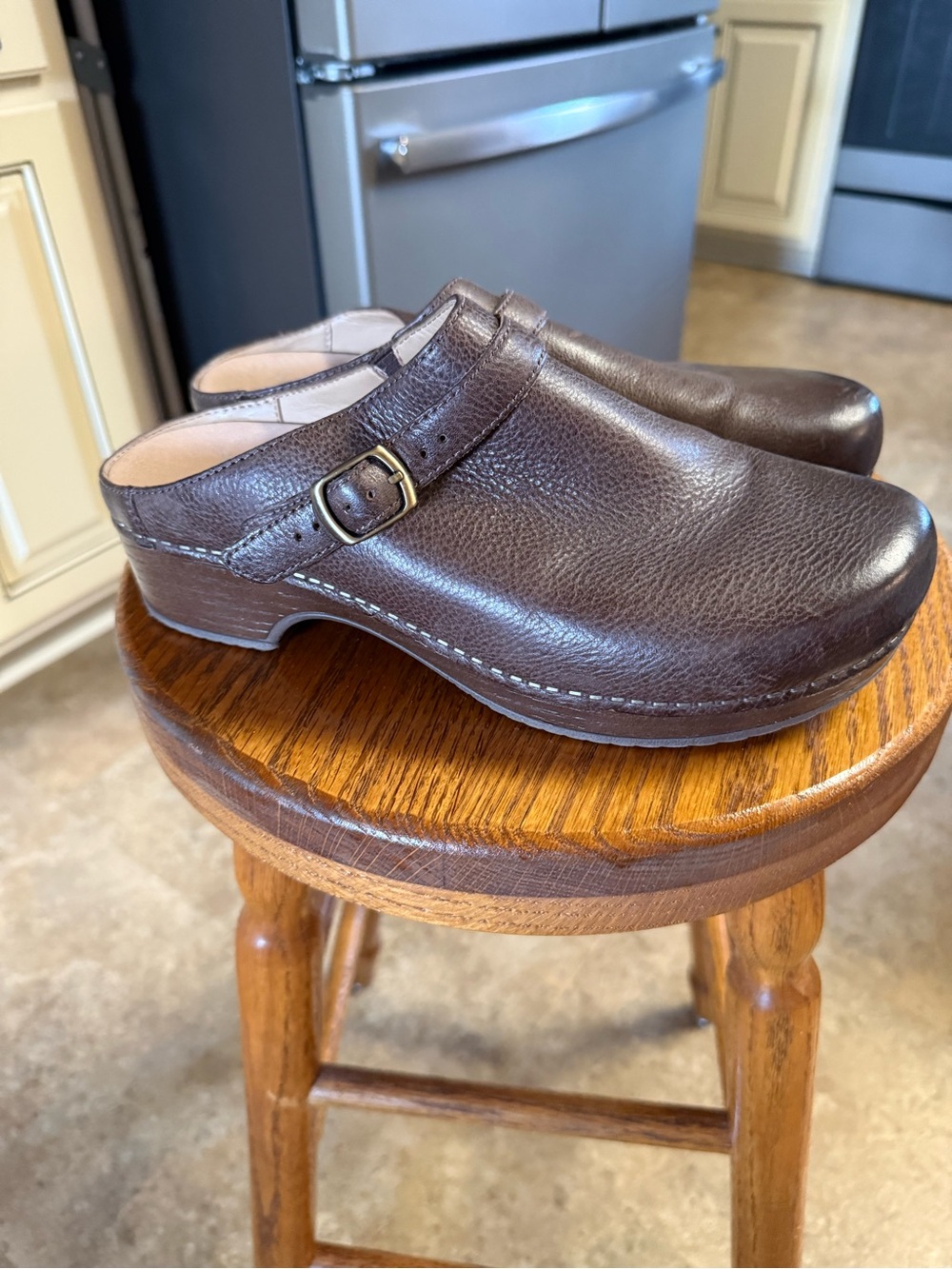 Dansko Brown Leather Slip-On Mule Clogs with Buckle